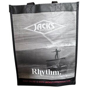 Jacks Surfboards Reusable Gift Bag Black White Surfer Picture Rhythm Print 13"H